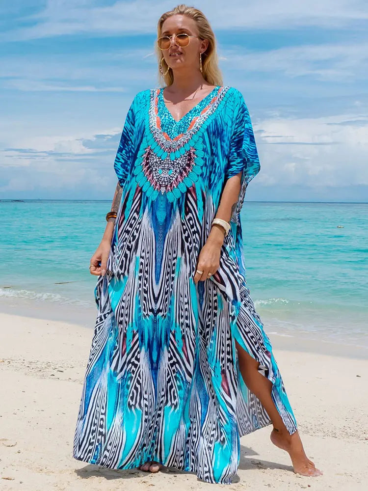 Bohemian Plus Size Kaftan Maxi Dress – Elegant Summer Beachwear & Swimsuit Cover-Up - The Little Market Shop