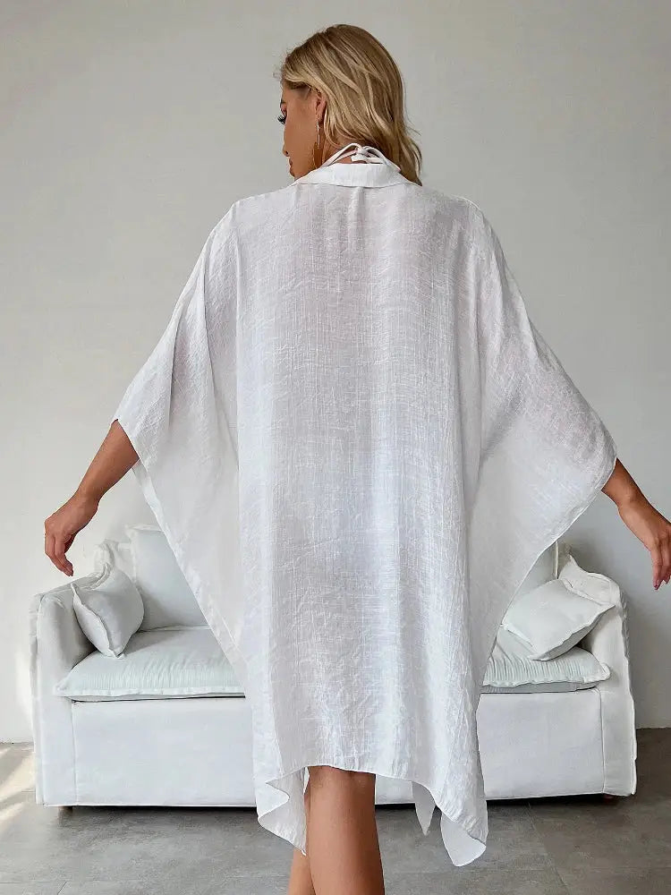 Stay Stylish and Comfortable at the Beach with Our Batwing Sleeve Beach Shirt Cover-Up - The Little Market Shop