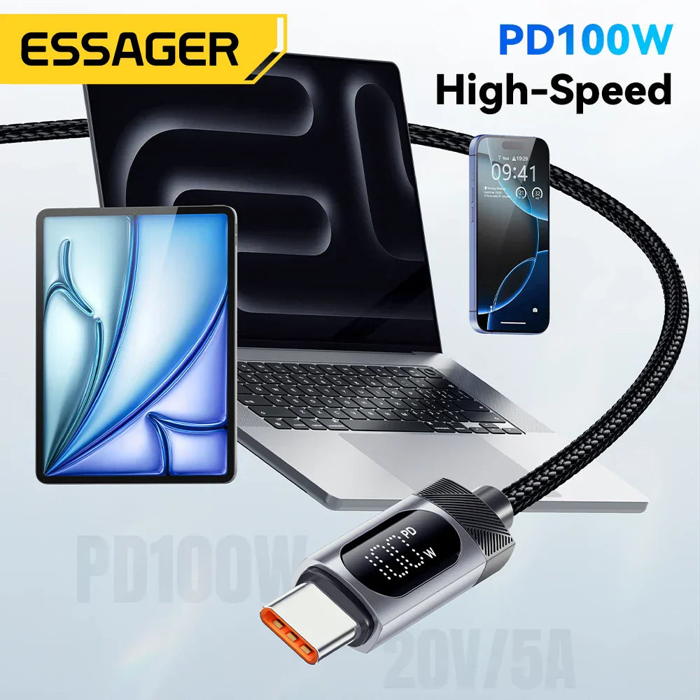100W USB C Fast Charging Cable with Digital Display PD Cord Essager - The Little Market Shop