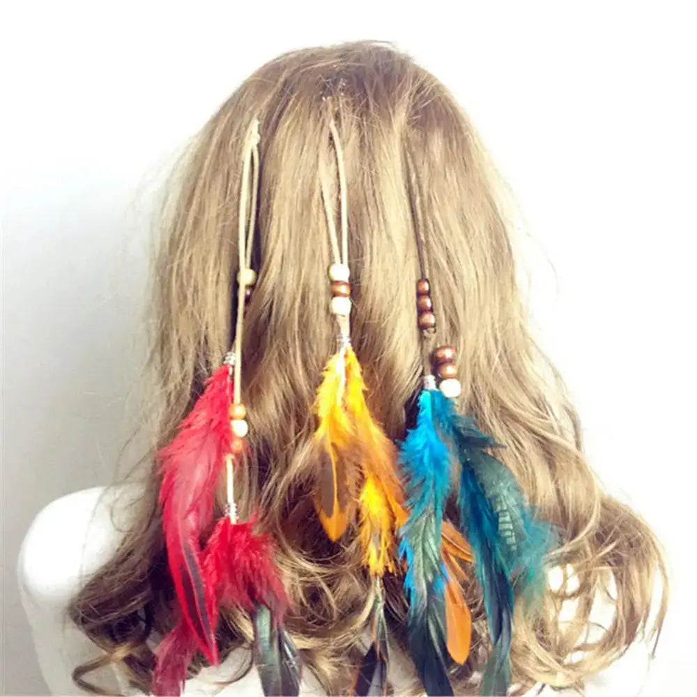 Boho Elegance Unleashed: Embrace Festival Vibes with our Bohemian Feather Hairband - The Little Market Shop