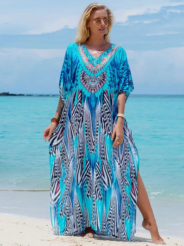 Bohemian Plus Size Kaftan Maxi Dress – Elegant Summer Beachwear & Swimsuit Cover-Up - The Little Market Shop