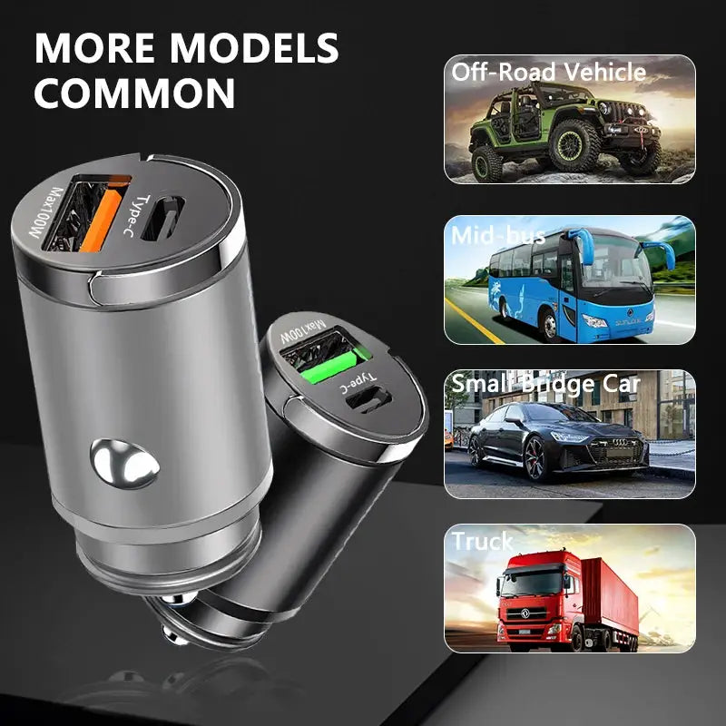 Fast charging car adapter 100W Mini Car Charger for iPhone & Samsung Smartphones. - The Little Market Shop