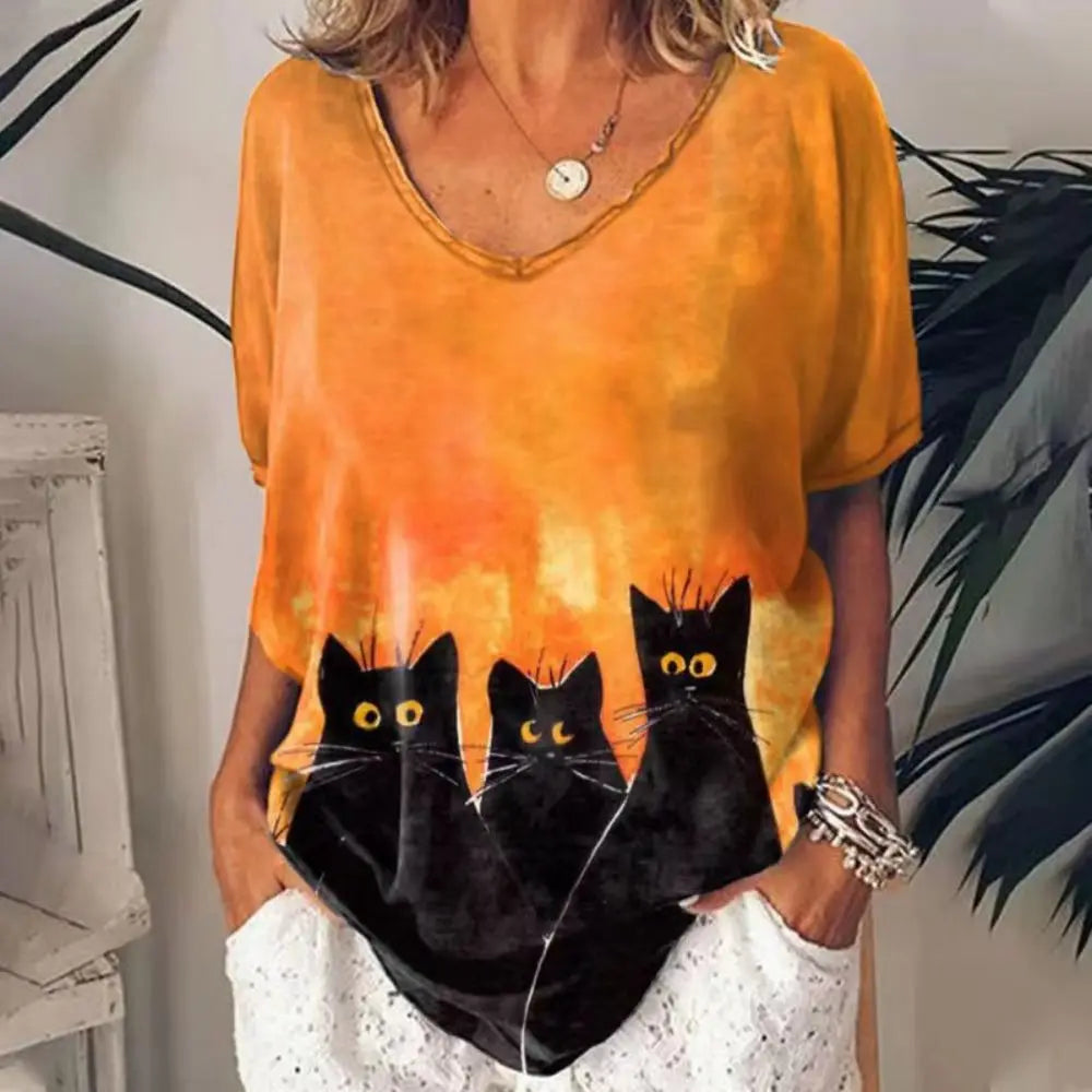 Retro Anime Cat Graphic Women's T-Shirt - Summer Streetwear Chic - The Little Market Shop