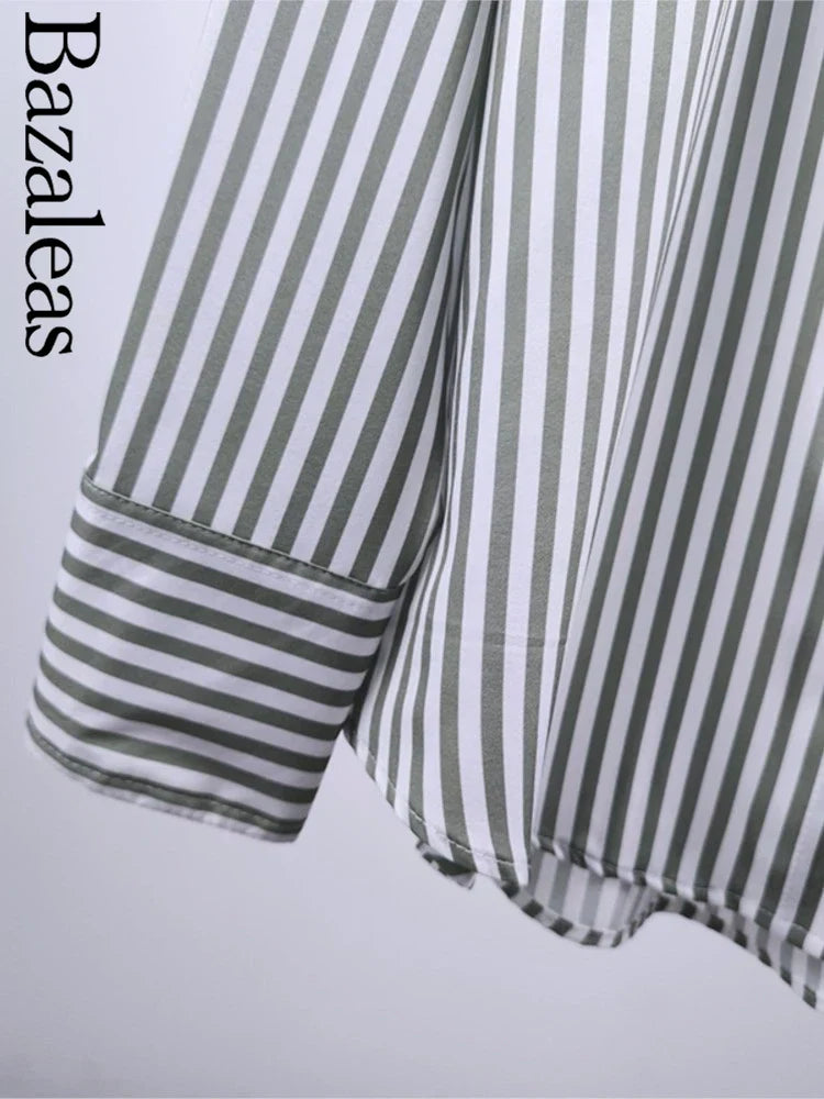 Loose Green Stripe Print Blouse – Single Breasted Casual Shirt Top - The Little Market Shop