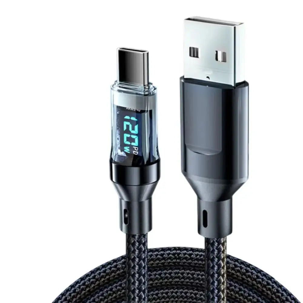 120W USB-C Fast Charging Cable with LED Power Display – 6A Braided
