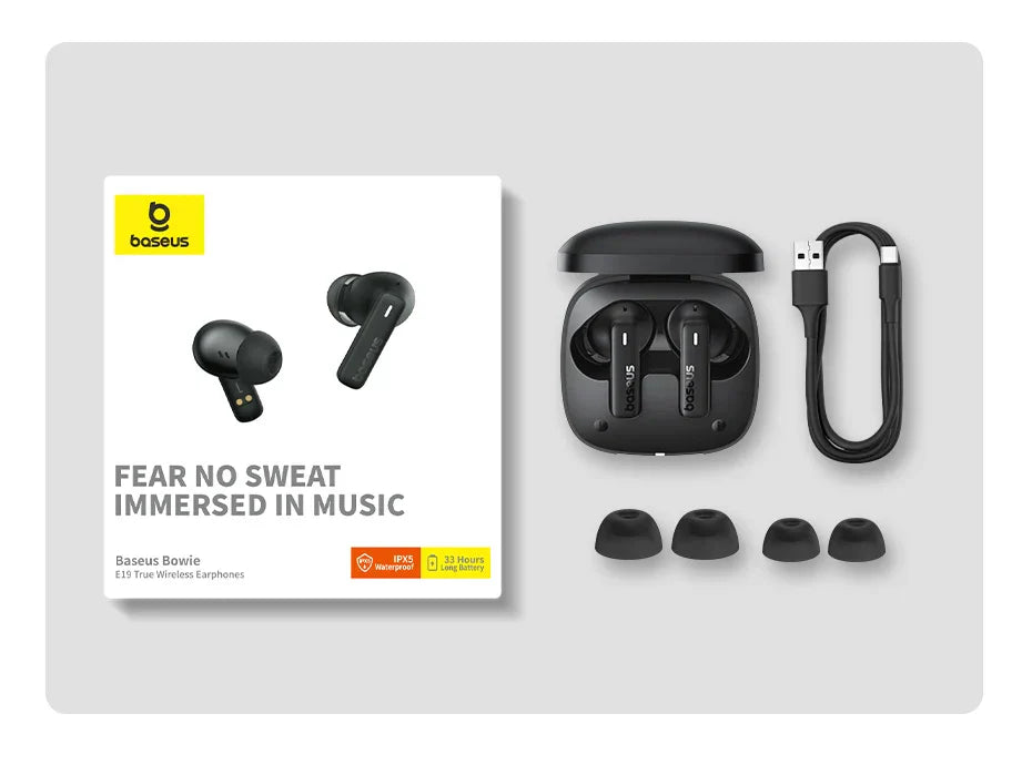 Baseus Bowie E19 Wireless Earphones Bluetooth 5.3 Big Bass 12mm Drivers IPX5 Waterproof Earbuds 33Hrs Battery Life Headphones - The Little Market Shop