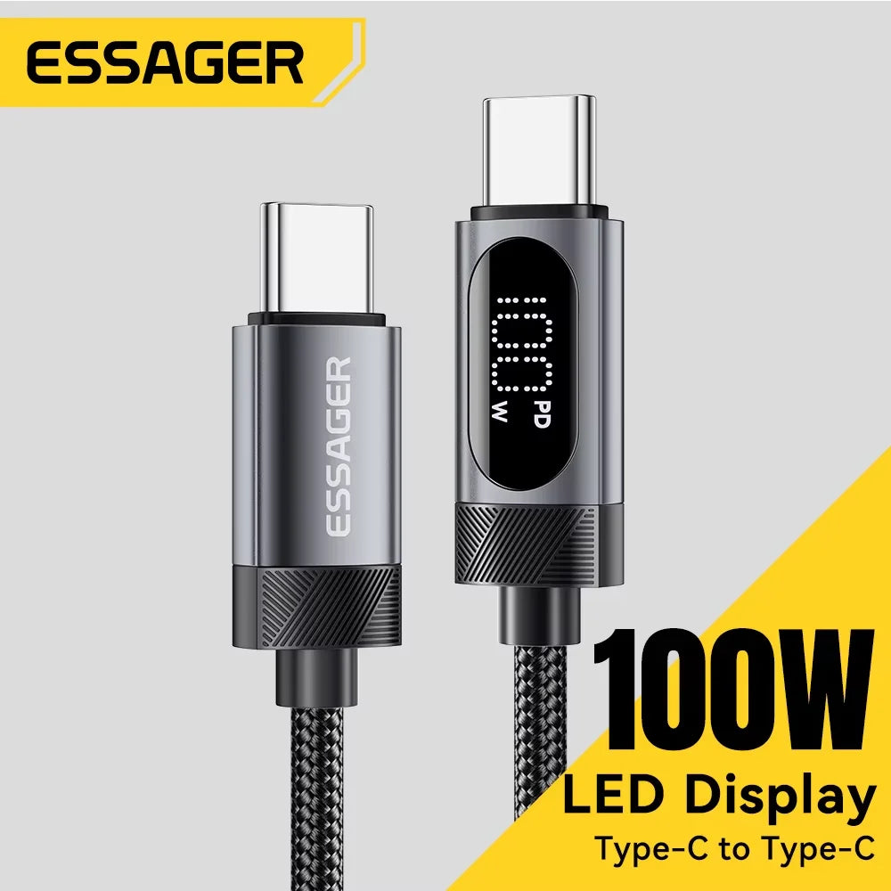 100W USB C Fast Charging Cable with Digital Display PD Cord Essager - The Little Market Shop
