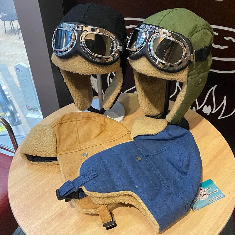 Winter Aviator Pilot Hat – Thermal Windproof Ear Flap Goggles