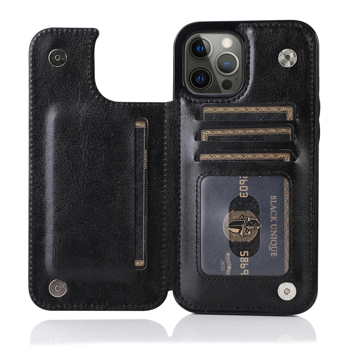 Luxury PU Leather Wallet Case For iPhone with Kickstand Card Holder Slots Cover - The Little Market Shop