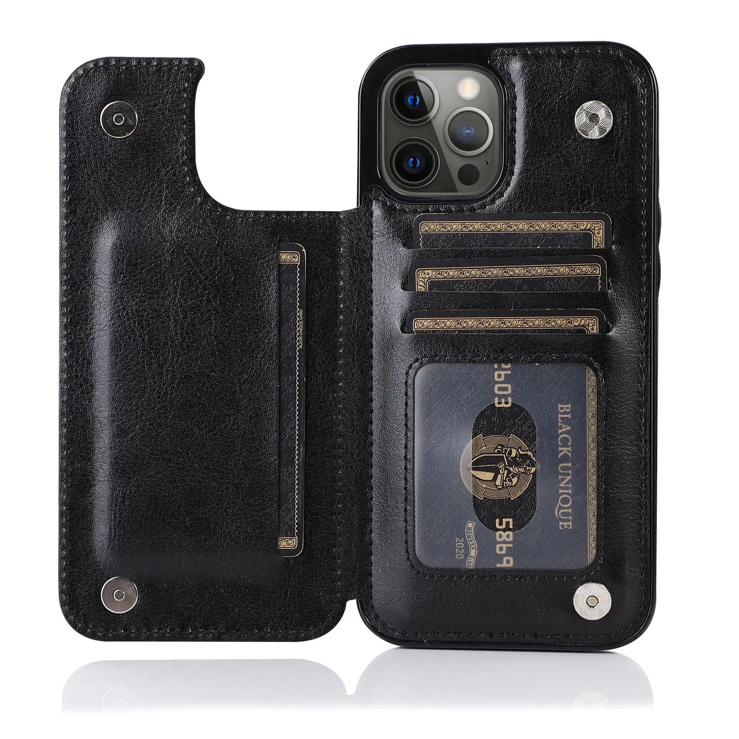 Luxury PU Leather Wallet Case For iPhone Plus Kickstand Card Holder Slots Cover - The Little Market Shop