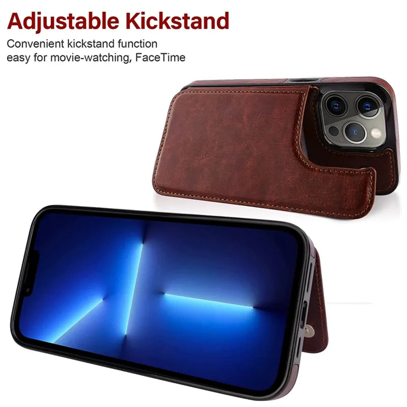 Luxury PU Leather Wallet Case For iPhone with Kickstand Card Holder Slots Cover - The Little Market Shop