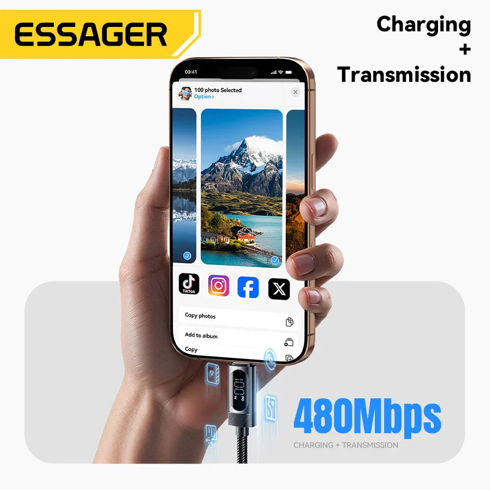 100W USB C Fast Charging Cable with Digital Display PD Cord Essager - The Little Market Shop