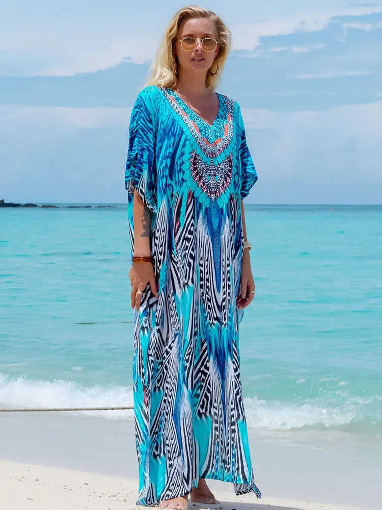 Bohemian Plus Size Kaftan Maxi Dress – Elegant Summer Beachwear & Swimsuit Cover-Up - The Little Market Shop