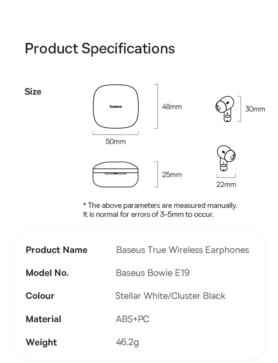 Baseus Bowie E19 Wireless Earphones Bluetooth 5.3 Big Bass 12mm Drivers IPX5 Waterproof Earbuds 33Hrs Battery Life Headphones - The Little Market Shop