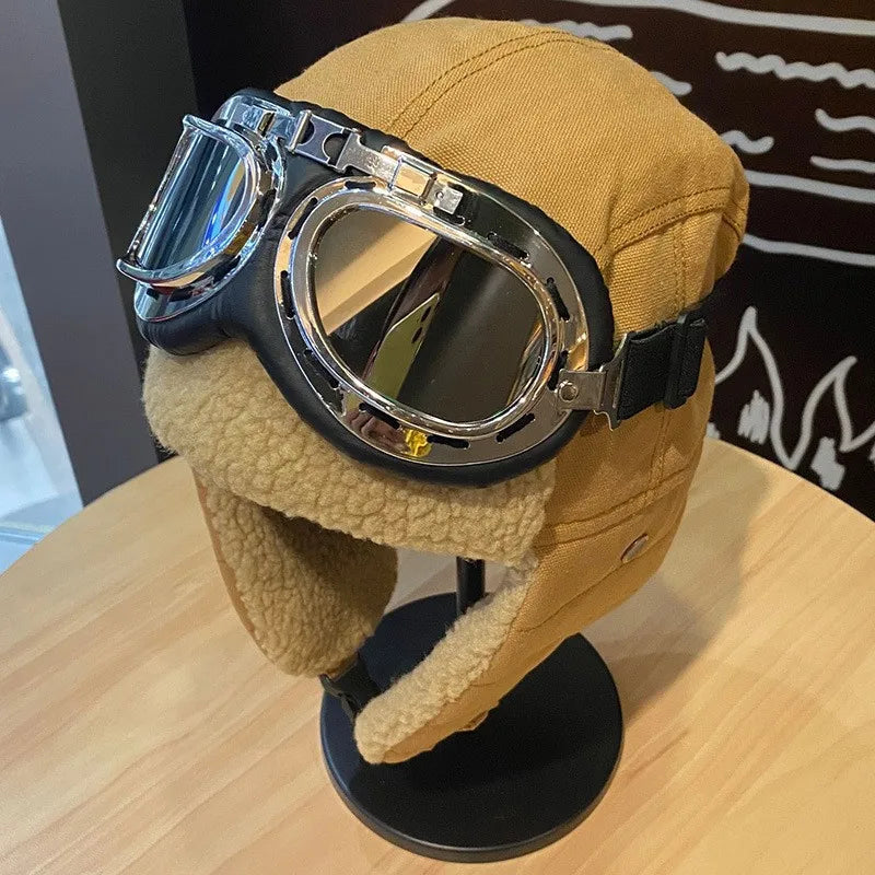 Winter Aviator Pilot Hat – Thermal Windproof Ear Flap Goggles