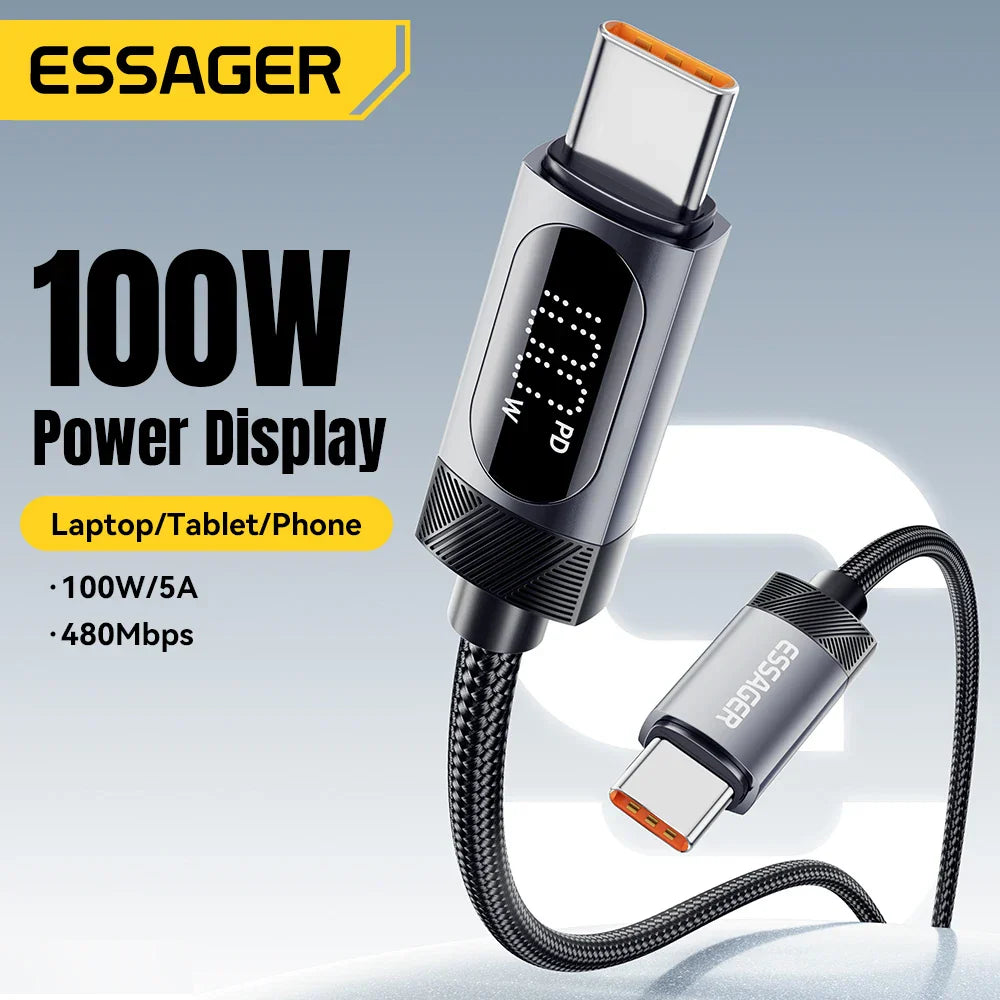 100W USB C Fast Charging Cable with Digital Display PD Cord Essager - The Little Market Shop