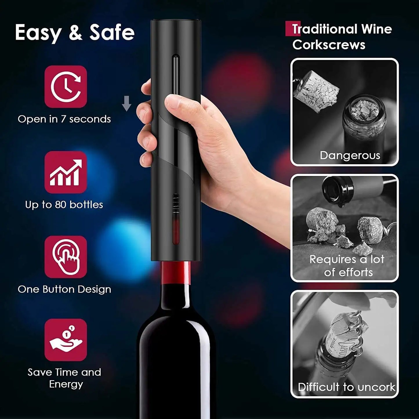Electric Wine Opener - Effortless Corkscrew for Red Wine - The Little Market Shop
