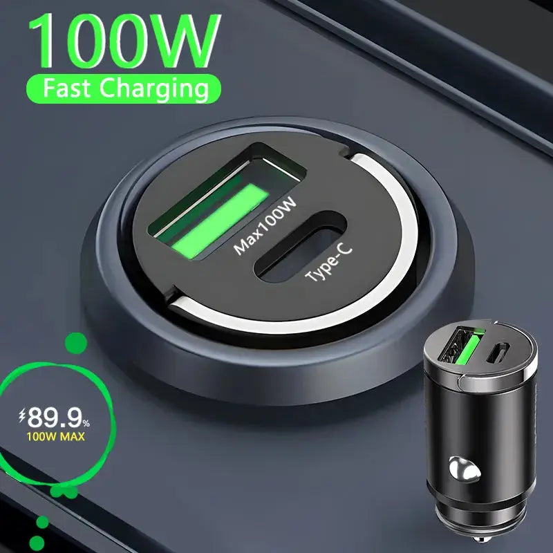 Fast charging car adapter 100W Mini Car Charger for iPhone & Samsung Smartphones. - The Little Market Shop