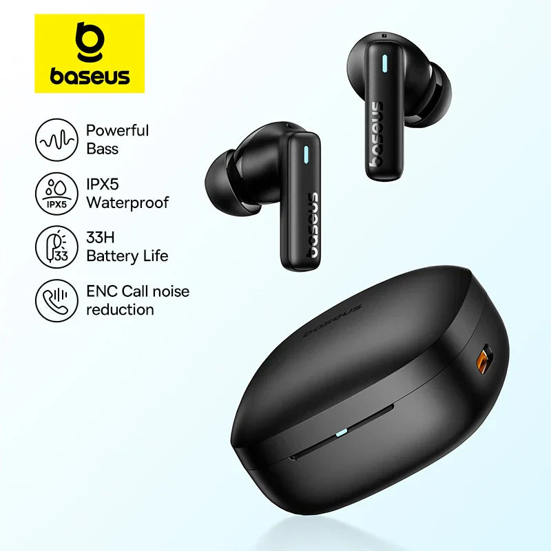 Baseus Bowie E19 Wireless Earphones Bluetooth 5.3 Big Bass 12mm Drivers IPX5 Waterproof Earbuds 33Hrs Battery Life Headphones - The Little Market Shop