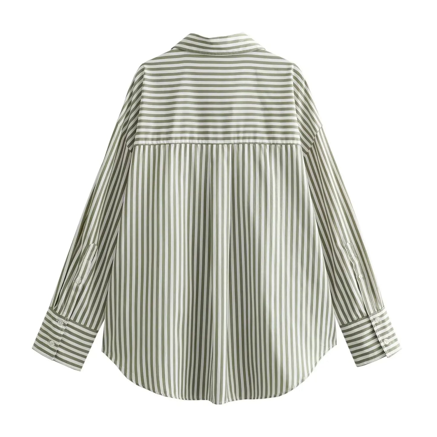Loose Green Stripe Print Blouse – Single Breasted Casual Shirt Top - The Little Market Shop
