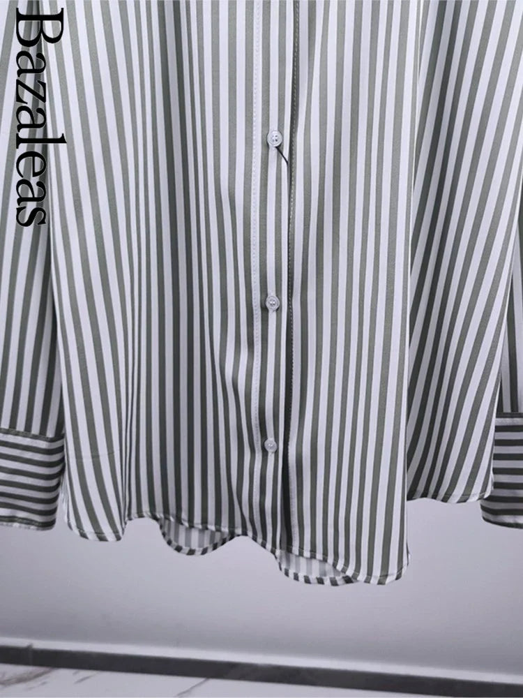 Loose Green Stripe Print Blouse – Single Breasted Casual Shirt Top - The Little Market Shop