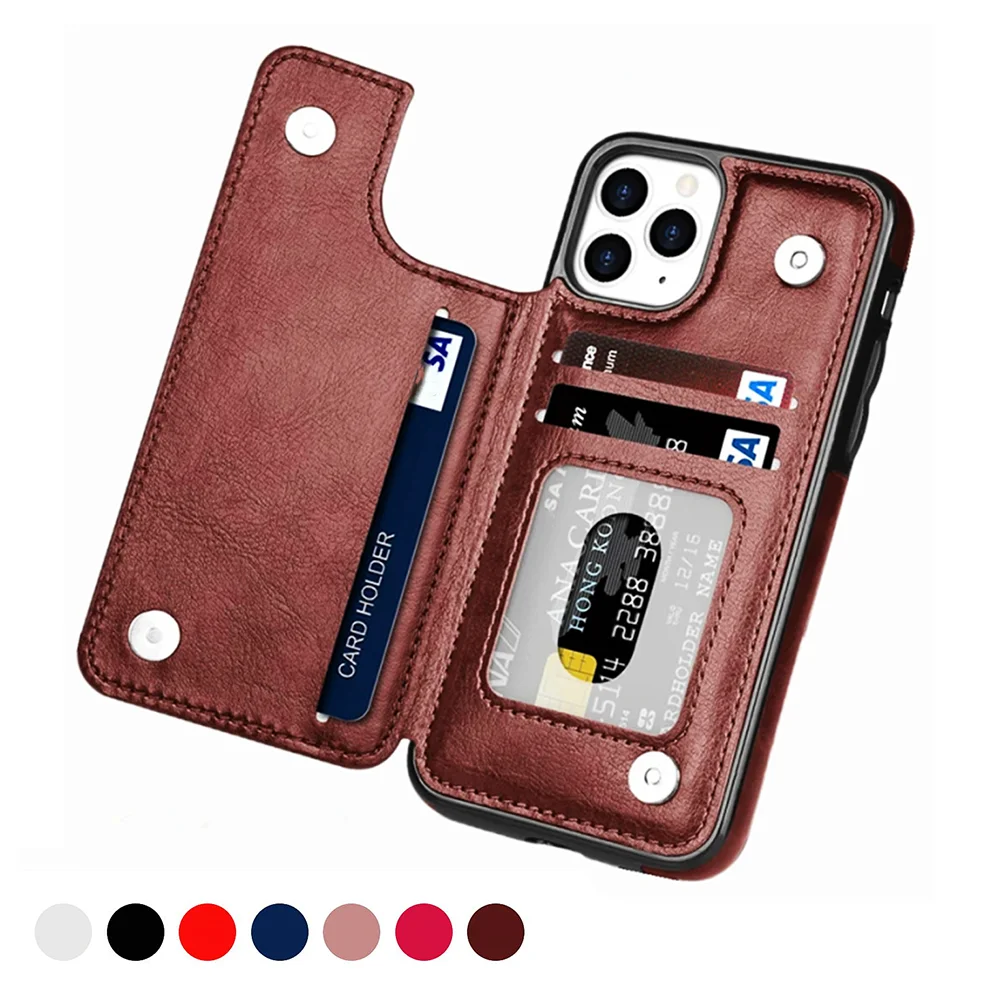 Luxury PU Leather Wallet Case For iPhone Plus Kickstand Card Holder Slots Cover - The Little Market Shop