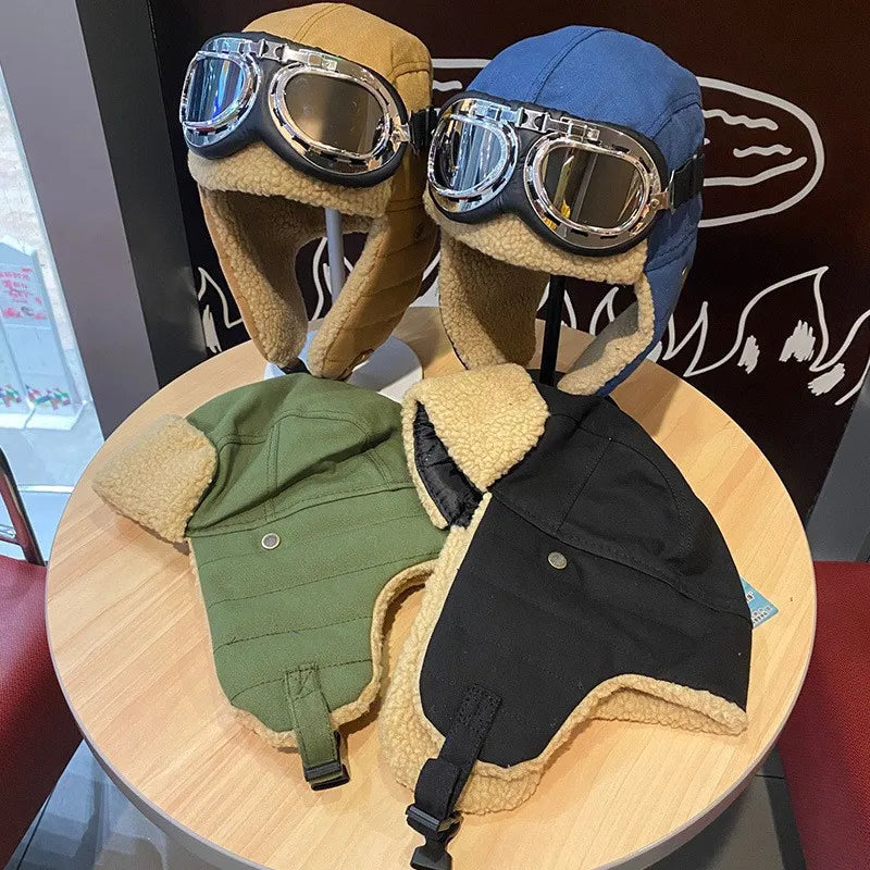 Winter Aviator Pilot Hat – Thermal Windproof Ear Flap Goggles