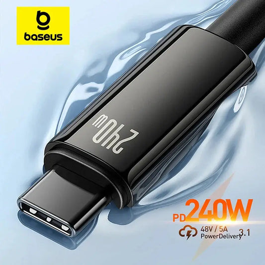 Unleash the Power: Baseus 240W USB Type C Cable - Lightning-Fast Charging Speeds for iPhone 15, Realme, Samsung S23, MacBook, PC! - The Little Market Shop