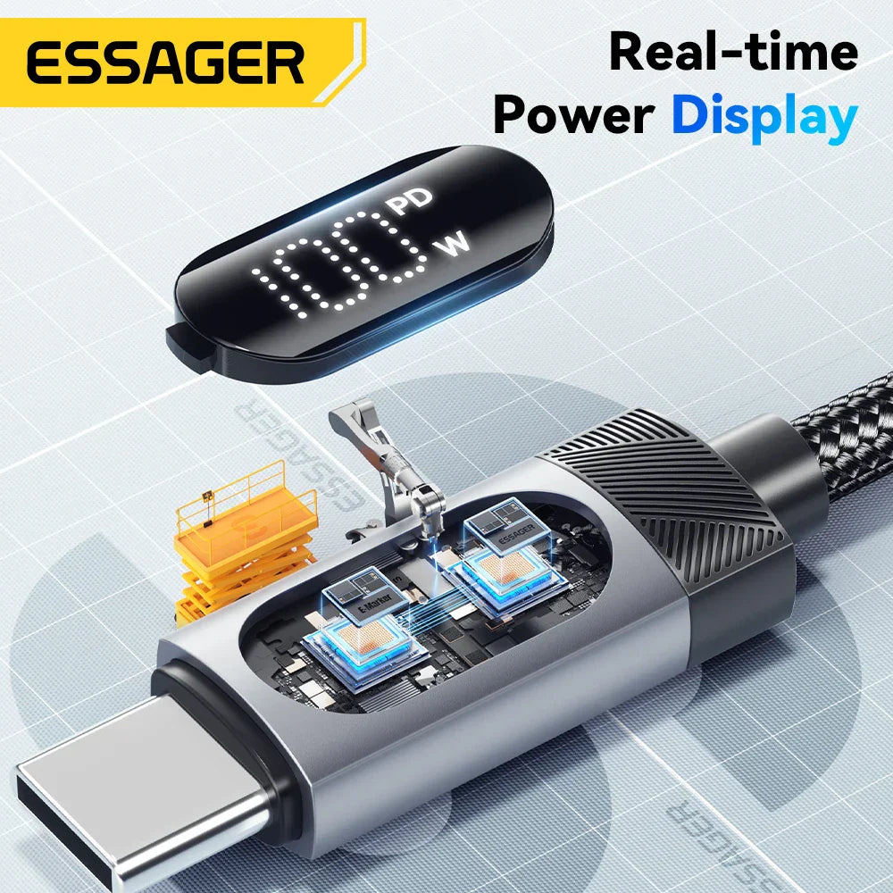 100W USB C Fast Charging Cable with Digital Display PD Cord Essager - The Little Market Shop