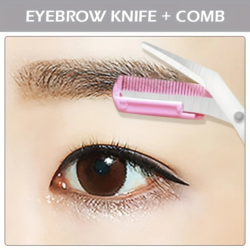 Pink Eyebrow Trimmer Scissors with Comb – Precision Brow Grooming - The Little Market Shop