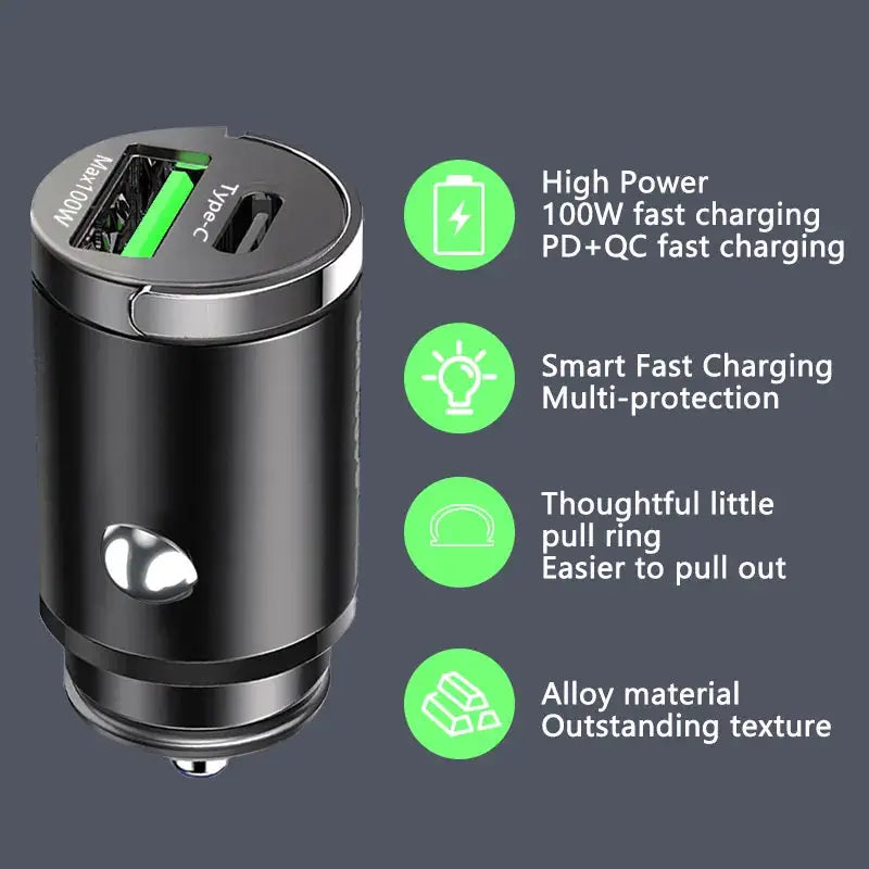 Fast charging car adapter 100W Mini Car Charger for iPhone & Samsung Smartphones. - The Little Market Shop