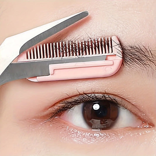 Pink Eyebrow Scissors with Comb – Precise Stainless Grooming Tool - The Little Market Shop