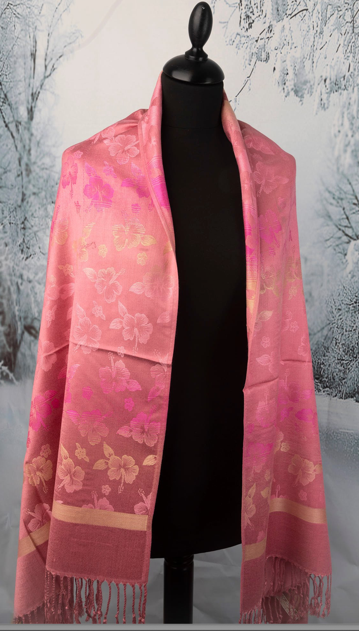 Luxury Floral Pashmina Shawl Wrap – Elegant Pink Evening Stole Gift for Women - The Little Market Shop