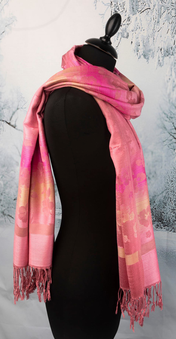 Luxury Floral Pashmina Shawl Wrap – Elegant Pink Evening Stole Gift for Women - The Little Market Shop