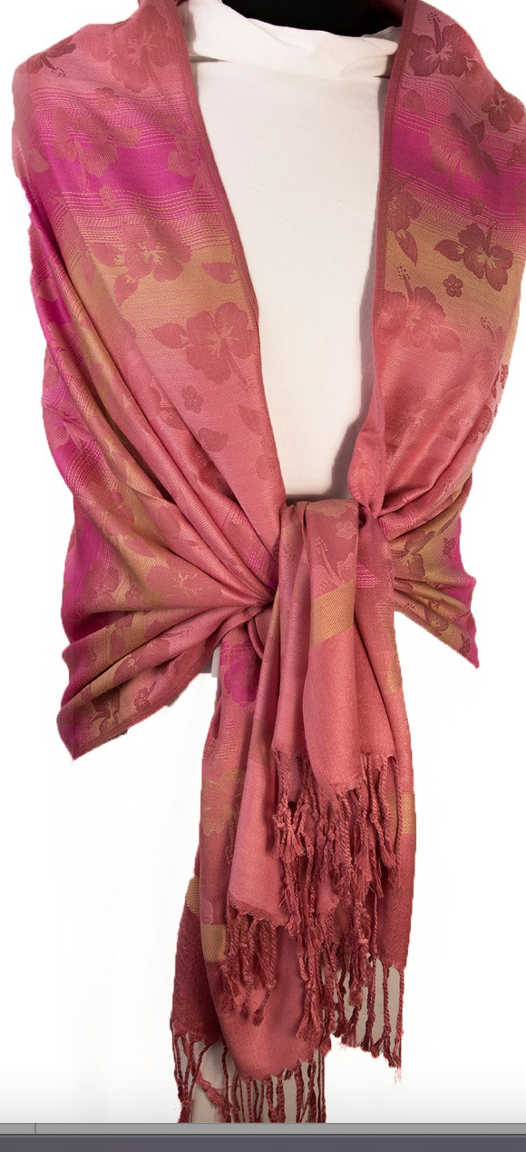 Luxury Floral Pashmina Shawl Wrap – Elegant Pink Evening Stole Gift for Women - The Little Market Shop