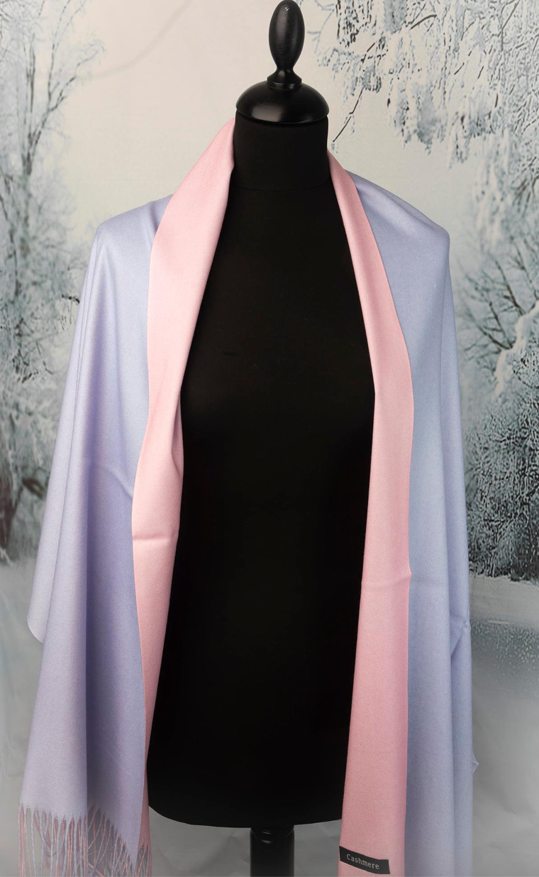 Luxury Two-Tone Cashmere Shawl – Elegant Blue & Pink Reversible Evening Wrap - The Little Market Shop