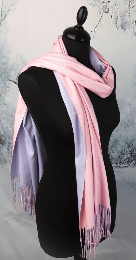 Luxury Two-Tone Cashmere Shawl – Elegant Blue & Pink Reversible Evening Wrap - The Little Market Shop