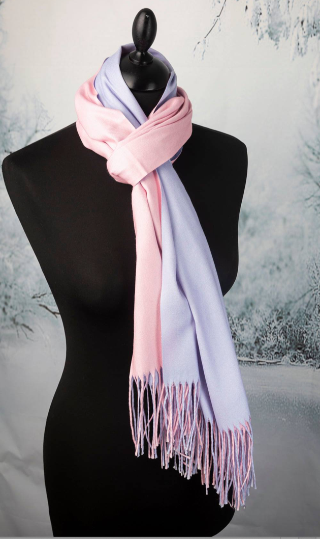Luxury Two-Tone Cashmere Shawl – Elegant Blue & Pink Reversible Evening Wrap - The Little Market Shop