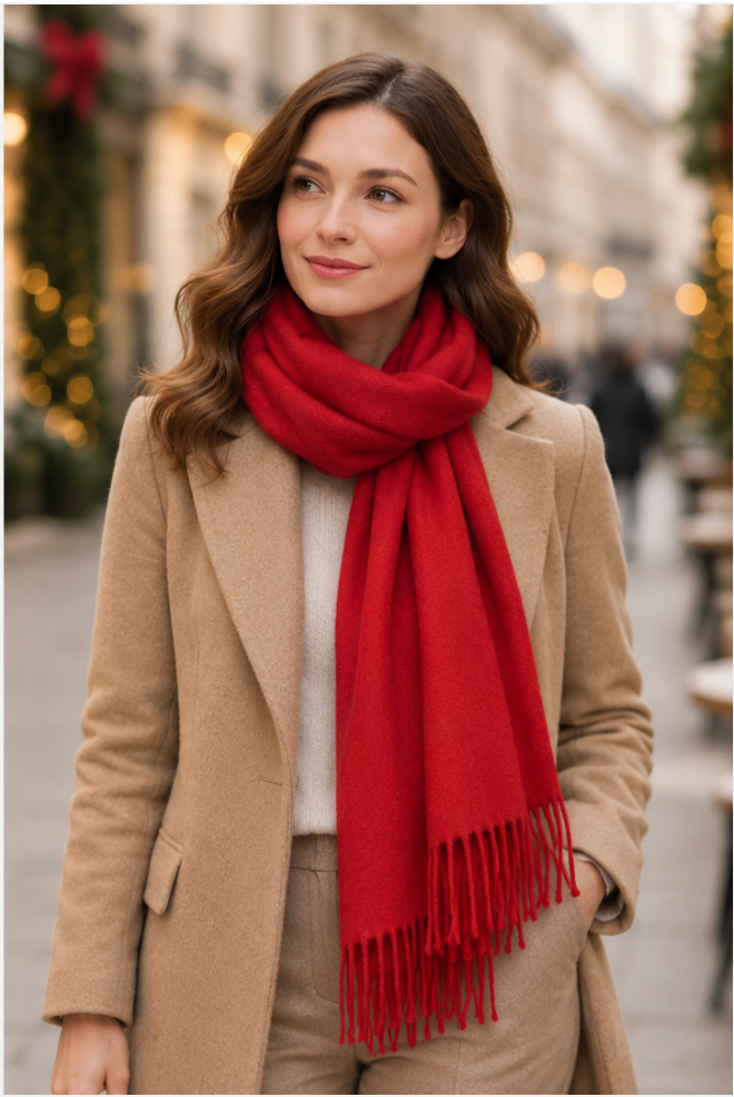Red & Grey Cashmere Scarf for Women – Soft Winter Wrap