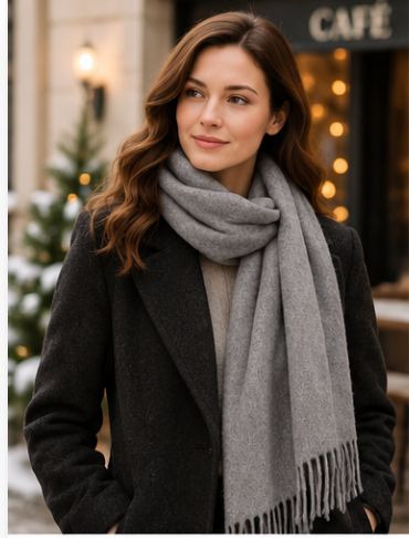 Red & Grey Cashmere Scarf for Women – Soft Winter Wrap