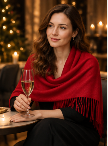 Red & Grey Cashmere Scarf for Women – Soft Winter Wrap