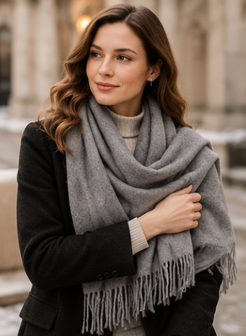 Red & Grey Cashmere Scarf for Women – Soft Winter Wrap