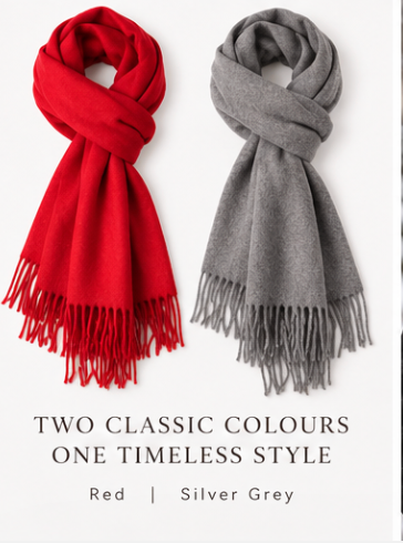 Red & Grey Cashmere Scarf for Women – Soft Winter Wrap