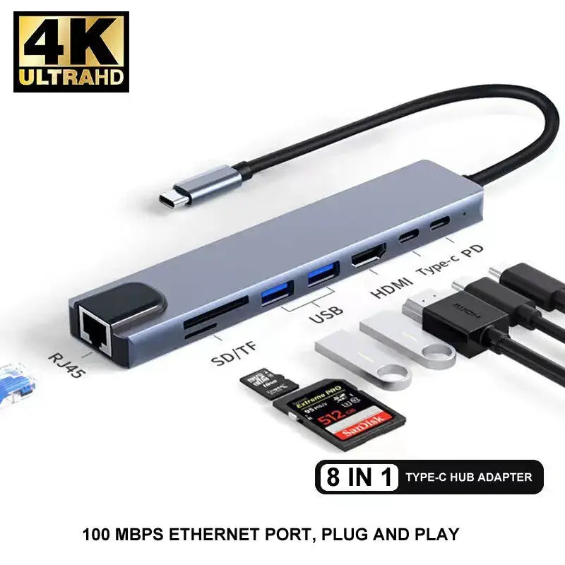 Experience Seamless Connectivity with our 8-in-1 USB Type C Hub - Transform Your Device into a Multimedia Powerhouse - The Little Market Shop