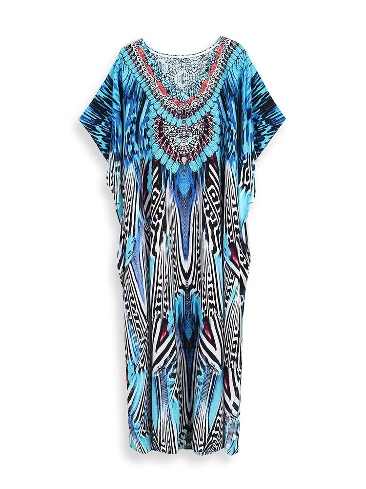 Bohemian Plus Size Kaftan Maxi Dress – Elegant Summer Beachwear & Swimsuit Cover-Up - The Little Market Shop