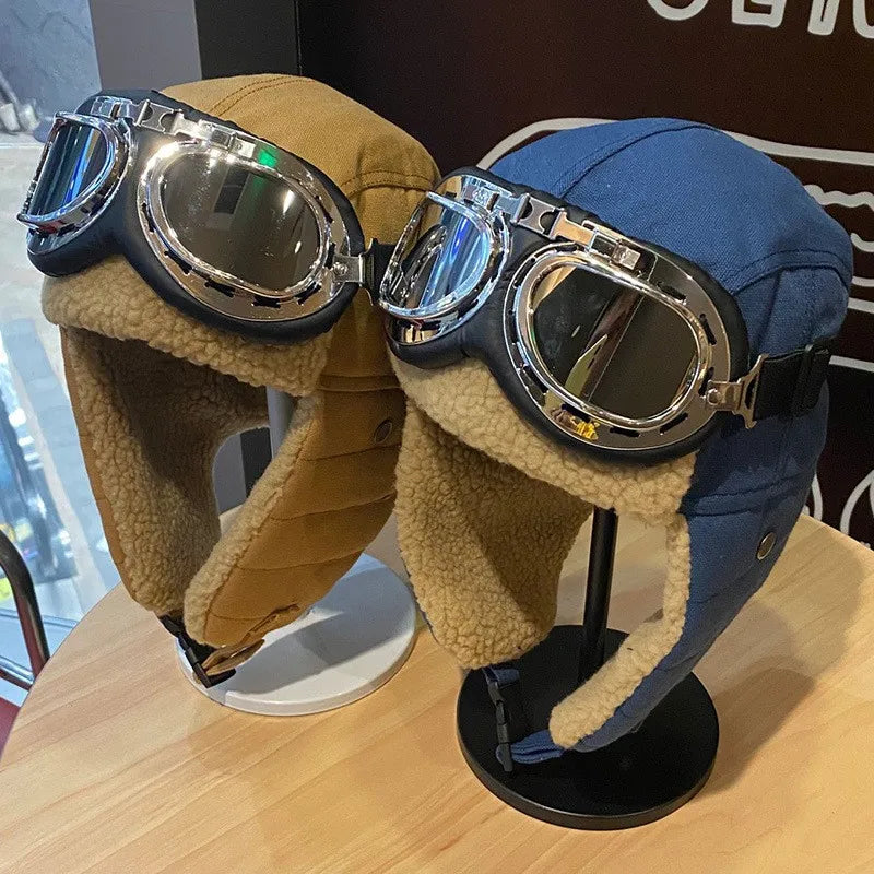 Winter Aviator Pilot Hat – Thermal Windproof Ear Flap Goggles