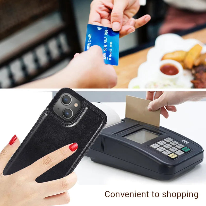 Luxury PU Leather Wallet Case For iPhone Plus Kickstand Card Holder Slots Cover - The Little Market Shop