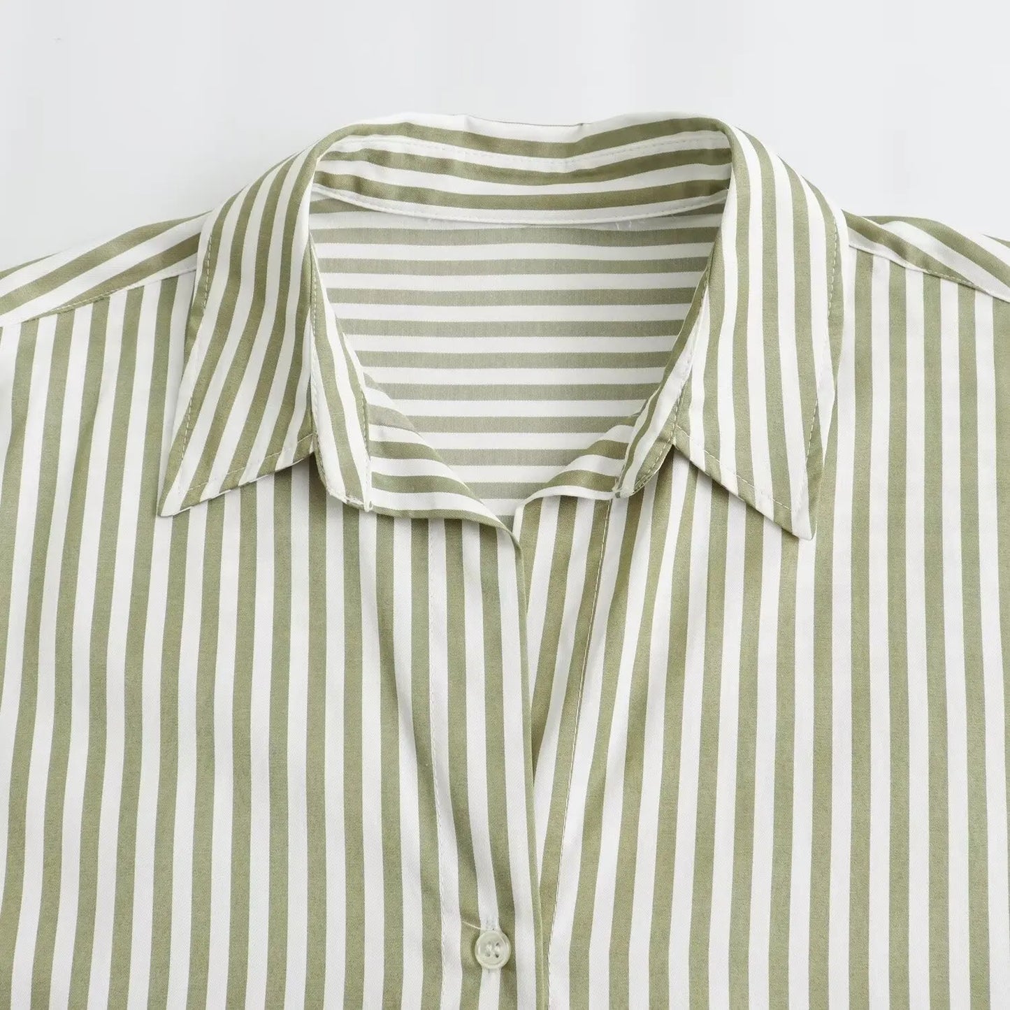 Loose Green Stripe Print Blouse – Single Breasted Casual Shirt Top - The Little Market Shop