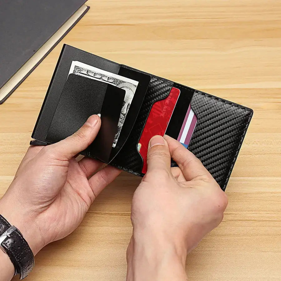 Sleek and Secure Carbon Fiber Slim Aluminium Wallet – YRFID-Blocking Men's Wallet Credit Card Holder! - The Little Market Shop