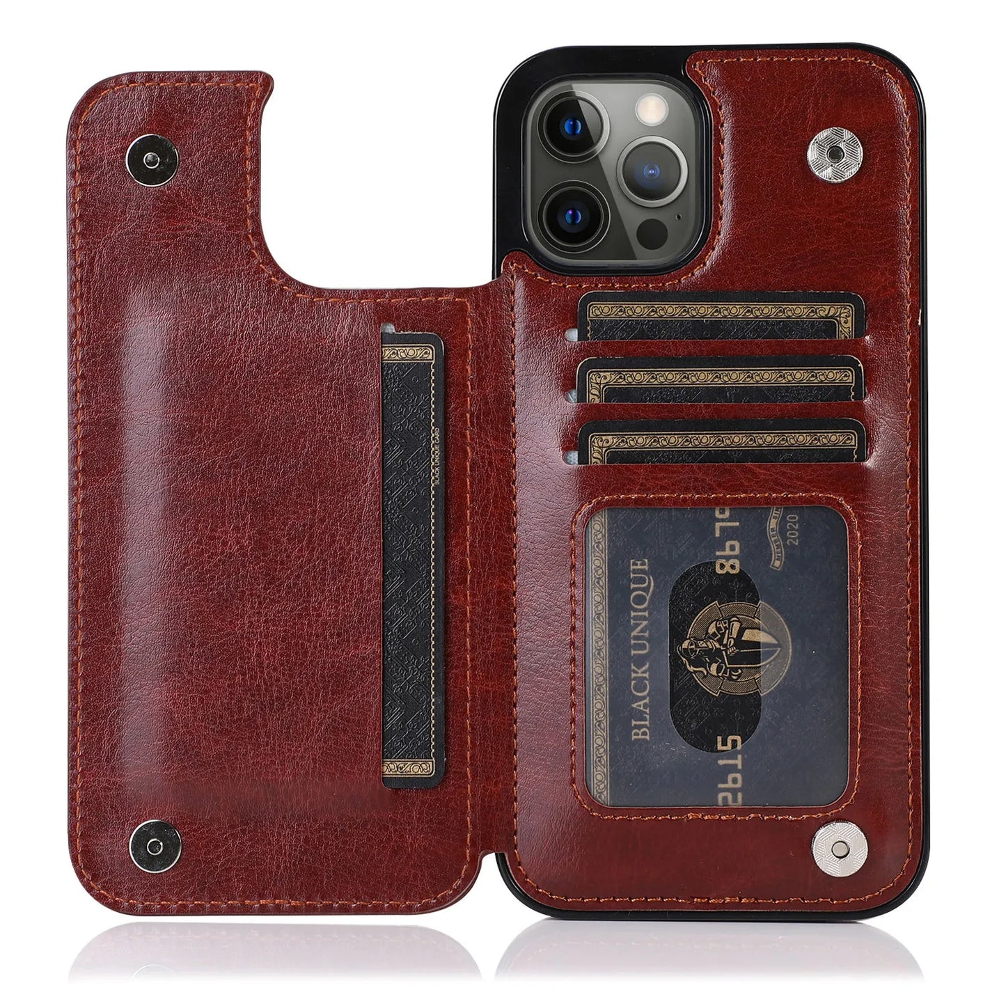 Luxury PU Leather Wallet Case For iPhone with Kickstand Card Holder Slots Cover - The Little Market Shop